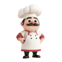 A cartoon chef character stands confidently on a transparent background, showcasing culinary charm, 3D cartoon character chef on transparent background png