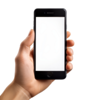 A person holding a smartphone to showcase its blank screen for creative purposes in a bright indoor environment, Phone in hand to work on a smartphone with opening speech ntransparent backgroundfile png