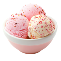Delicious bowls of colorful ice cream garnished with sprinkles on a clean transparent background, Ice Cream in a bowl on transparent background png