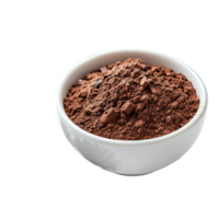 A bowl of rich chocolate powder alongside dark chocolate pieces on a clean transparent surface, Sweet chocolate powder in a transparent bowl on a transparent background png