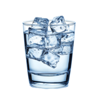 Refreshing glass of water filled with ice cubes on a clean transparent surface for hydration and coolness, Glass of water and ice cubes on transparent background png