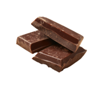 Rich dark chocolate pieces stacked on cocoa beans against a soft, pale background showcasing the exquisite texture, Cocoa isolated on alpha layer png