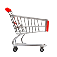 Empty shopping cart viewed from the side against a plain transparent background, side view of empty shopping cart png