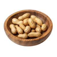 Peanuts in a wooden plate isolated on a transparent background showcasing their natural texture and color, Peanut in wood plate isolated on transparent background png