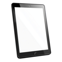 A sleek black tablet stands upright on a clean surface, showcasing its blank screen ideal for digital creativity, human hand holding tablet with blank display screen isolated on transparent background png