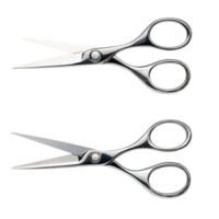 A detailed top view of open and closed scissors showcasing their design and functionality on a transparent background, Top view of open and closed scissors isolated on transparent background png