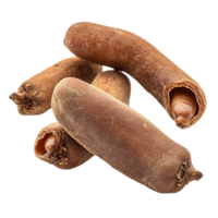 Tamarind pods arranged on a clean transparent background showcasing their unique shape and texture, emphasizing natural beauty, tamarind isolated on transparent background png