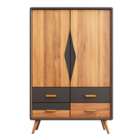Modern wooden wardrobe cabinet with sleek design and ample storage space isolated on a transparent background, wooden modern cabinet wardrobe isolated on transparent background png
