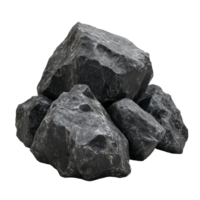 Unique black boulders on transparent background showcasing natural stone textures and formations, Big boulder black rocks on the ground, isolated on transparent background cutout png