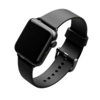 Sleek black wrist smartwatch mockup featuring a modern design, perfect for showcasing wearable, wrist smart watch mockup with black strap, file of isolated object with shadow on transparent background png