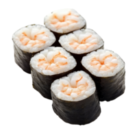 Delicious uncut shrimp maki sushi rolls arranged neatly on a transparent background for a fresh culinary experience, Isolated uncut shrimp maki sushi rolls png