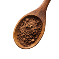 Wooden spoon filled with aromatic coffee powder on a clean transparent background, coffee powder in wood spoon on transparent background png