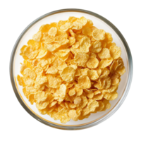 A bowl of corn flakes on a transparent background showcasing a simple breakfast option for a healthy start to the day, corn flakes in a bowl on transparent background png