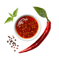 Fresh red pepper and flavorful sauce arranged on a clean transparent background for culinary inspiration, Pepper and sauce isolated on transparent background png