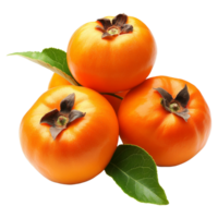 Ripe persimmons with leaves on a transparent background showcasing fresh autumn fruit harvest, ripe persimmons with leaf isolated on transparent background png