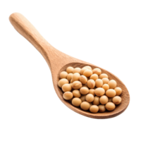 Soybeans in a wooden spoon against a transparent background showcasing their natural color and texture, Soy beans in wood spoon isolated on transparent background png