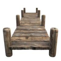 Wooden pier extending into the empty space, showcasing rustic charm on a clean transparent background, Wooden Pier Isolated on transparent background png