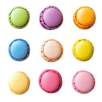 colorato amaretti disposte nel un' pulito griglia su un' trasparente sfondo, Perfetto per un' dolce Schermo a qualunque tempo di il anno, colorato amaretti su trasparente sfondo png