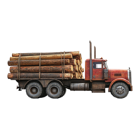 Side view of a logging truck loaded with logs ready for transport in a forested area, Side View of Logging Truck, Loaded with Logs, Isolated on transparent background Background png