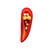 Freshly sliced red chili with seeds revealed on a plain transparent background for culinary enthusiasts, Slice red chili isolated on transparent background png