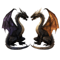 Fantasy dragons with distinct wings and features positioned on a transparent background, showcasing mythical beauty, Fantasy Dragons Isolated on transparent background png