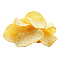 Freshly made potato chips stacked together on a clean transparent background, ideal for snacking and recipes, Potato chips isolated on transparent background png