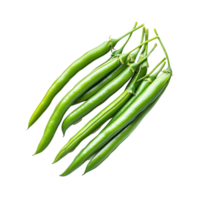 Fresh green beans displayed on a transparent background, showcasing their vibrant color and crisp texture for culinary use, green bean on transparent background png
