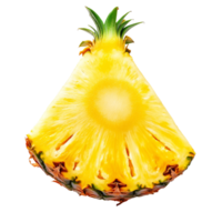 Fresh pineapple slice isolated on a clean transparent background with vibrant yellow flesh and green crown, Pineapple slice isolated on transparent background png