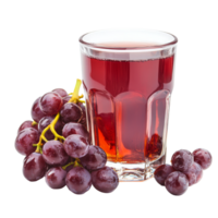 Freshly poured grape juice in a clear glass with ripe grapes on a transparent background, glass of grapes juice on transparent background png