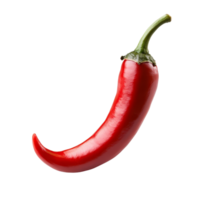 Vibrant hot chili pepper isolated on a transparent background showcasing its glossy texture and curved shape, very hot chili pepper isolated on transparent background png