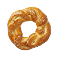 Freshly baked pretzel isolated on a transparent surface showcasing its golden brown color and twisted shape, Isolated pretzel on a transparent background with a, perfect for a topview design png