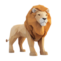 Stunning low poly papercraft lion model standing alone with vibrant colors on a transparent background, Lion Low Poly Papercraft 3d rendering isolated on transparent background png