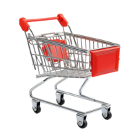 Shopping cart with red handle isolated on a transparent background for retail and marketing purposes, shopping cart with red handle isolated on transparent background png