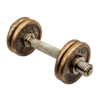Rustic dumbbell resting on a clean transparent backdrop suitable for fitness and strength training, a dumbbell isolated on transparent background png