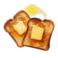 Toasted bread topped with melted butter and honey served on a simple transparent background, Toasted Bread with Melted Butter on transparent background png