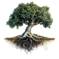 The majestic tree stands tall, featuring a thick trunk and extensive roots, pea isolated on transparent background png