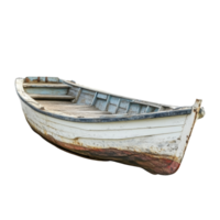 Small, weathered fishing boat on a transparent background, highlighting its rustic charm and unique character, Small boat isolated on transparent background png