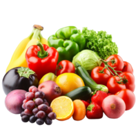 Colorful assortment of fresh fruits and vegetables arranged neatly on a transparent background, Mixed of different fruits and vegetable isolated on transparent background png