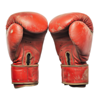 Boxing gloves resting on a clean transparent background, showcasing their worn leather texture and design, Boxing gloves on transparent background cutouts png