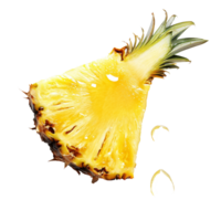 Freshly sliced pineapple wedge with water droplets isolated on a transparent background, perfect for culinary designs, Slice pineapple with drop of water isolated transparent background png