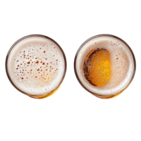 Enjoying a frothy glass of beer from a top and side view, showcasing bubbles and golden liquid, Glass of Beer, Top View and Side View, Frothy Beverage, Isolated on transparent background Background png