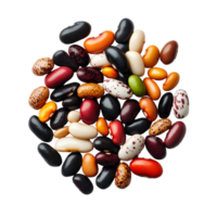 A diverse assortment of colorful beans placed on a transparent background for culinary inspiration, roasted coffee beans top view on transparent background png