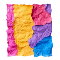 Colorful crumpled paper pieces on a transparent background for creative projects and crafts, Blank colored paper sheet on transparent backgroundfile. png