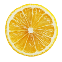 Fresh lemon slice isolated against a clean transparent background showcasing vibrant yellow color and juicy texture, lemon slice isolated on transparent background background png