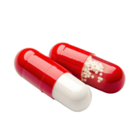 Colorful red and white capsules filled with small beads isolated on a clean Transparent background, pills capsules isolated on background png