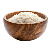 Jasmine rice in a wooden bowl on a Transparent background with natural lighting, Jasmine rice cooker in wood bowlisolated on background png