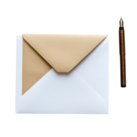 Elegant envelope and pen arranged on a white surface for correspondence or note taking activities, White Page with Envelope and Pen Transparent background png