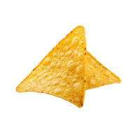 Single nacho chip on a Transparent background showcasing its crispy texture and triangular shape, Single nacho chip isolated on background png