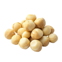 Macadamia nuts arranged in a pile on a clean Transparent background showcasing their natural beauty and texture, macadamia nuts isolated on background png