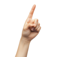 Hand gesture signaling importance with a finger raised against a plain white background, Hand gesture isolated white background png